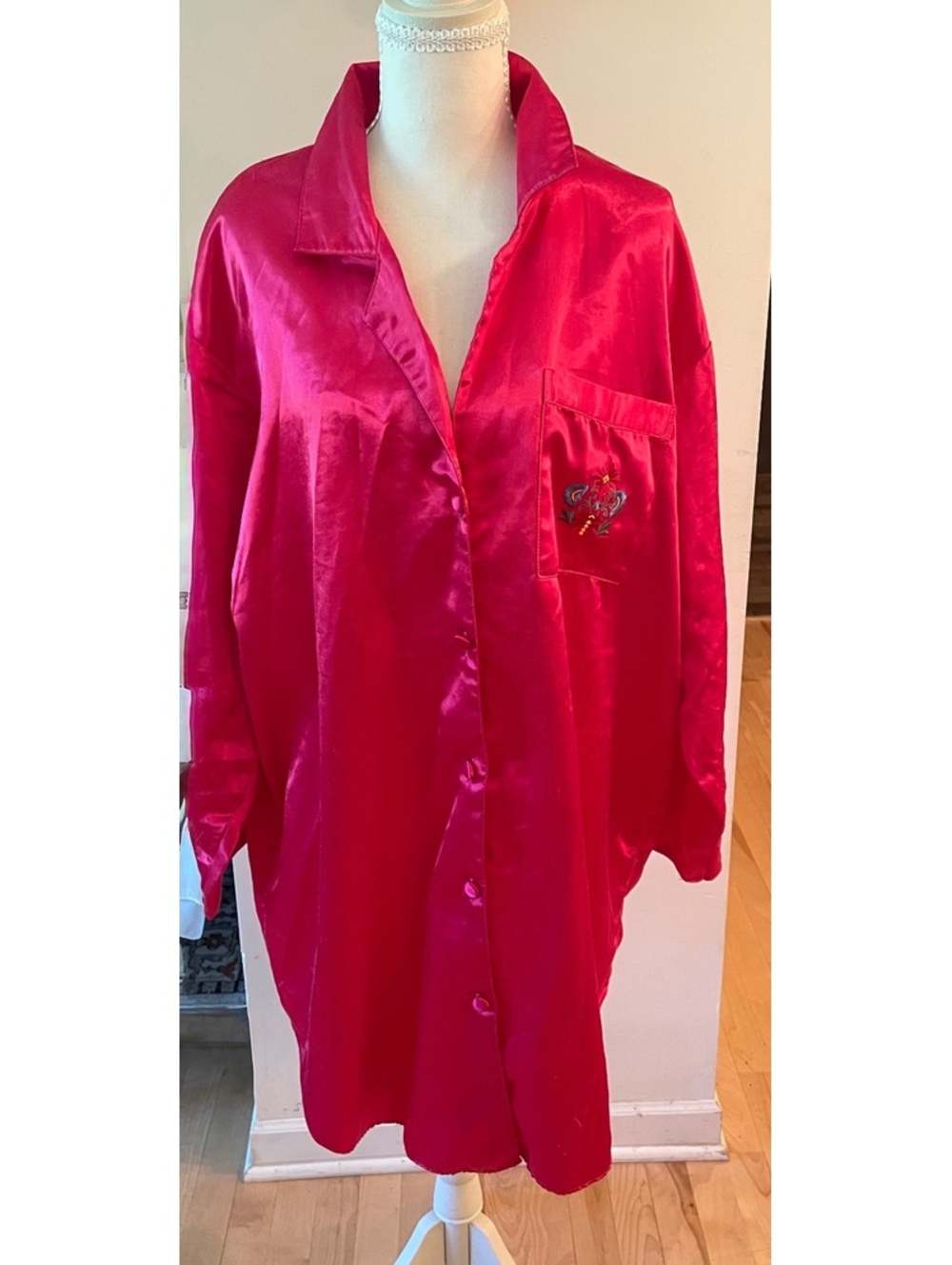 Vintage Vandemere Hot Pink ButtonUp Shirt with Embroidered Chest Pocket, Size 1X